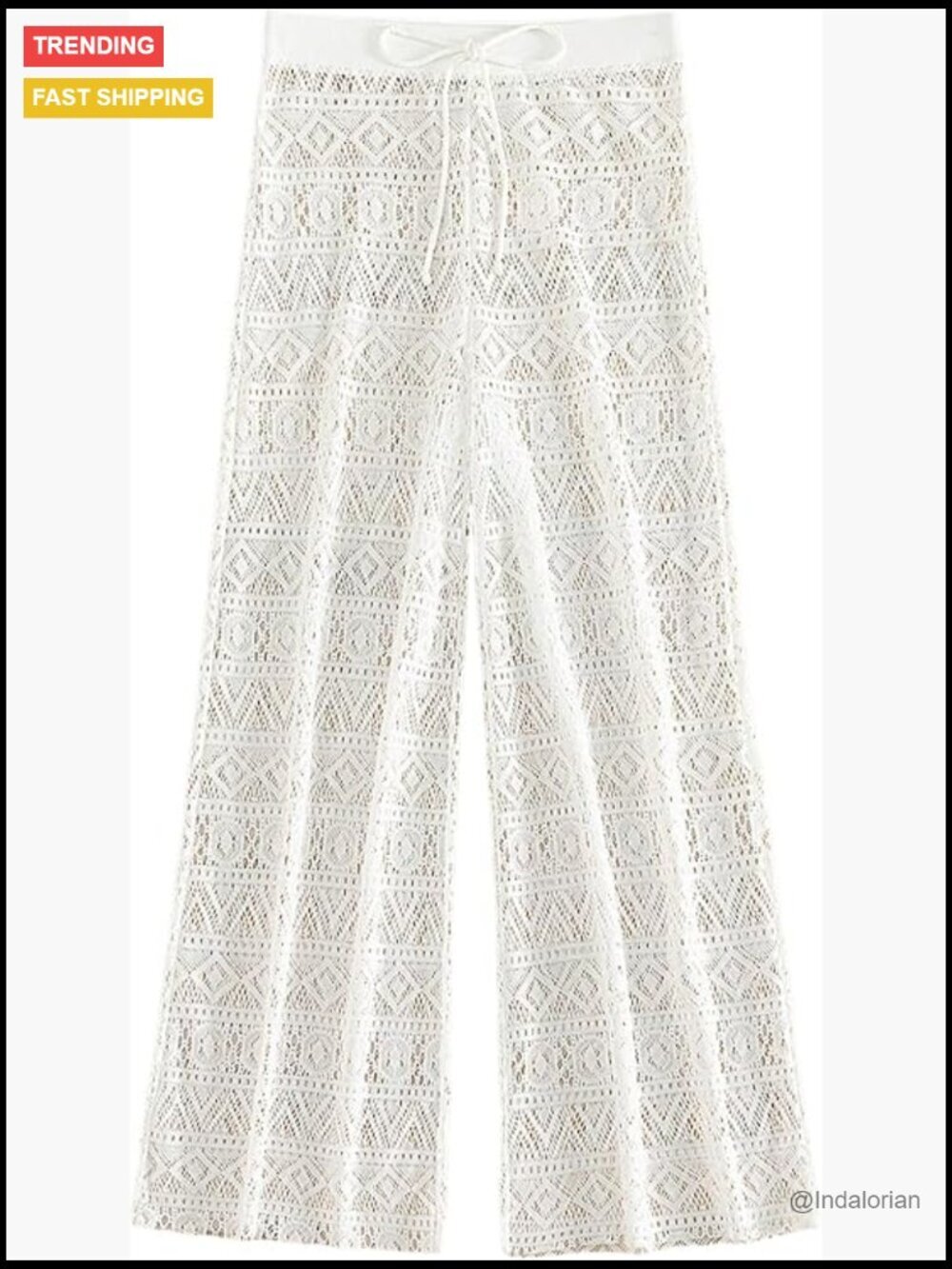 Sheer Crochet Wide Leg Beach Cover Up Pants Swimsuit Coverup